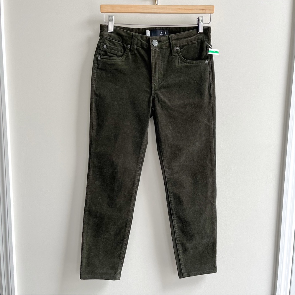 [kut from the kloth] diana corduroy relaxed fit cropped skinny jeans green 0